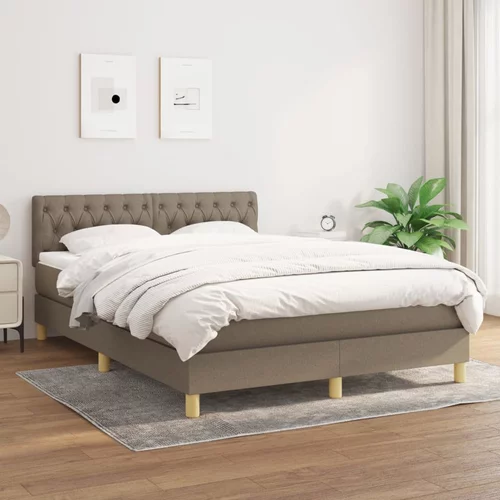 vidaXL Box spring postelja z vzmetnico taupe 140x200 cm blago