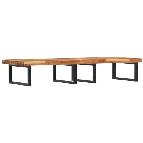  Zidna polica za umivaonik od čelika i masivnog bagremovog drva Smeđa 120 x 50 x 4 cm Slike