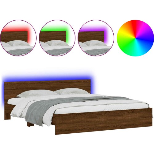 VidaXL Okvir za krevet s uzglavljem i LED boja smeđeg hrasta 180x200cm Slike