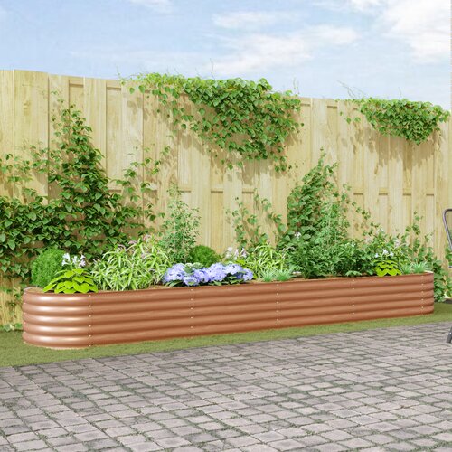 vidaXL Podignuti vrtni krevet smeđi s izgledom drveta 400x80x44 cm čelik Cijene