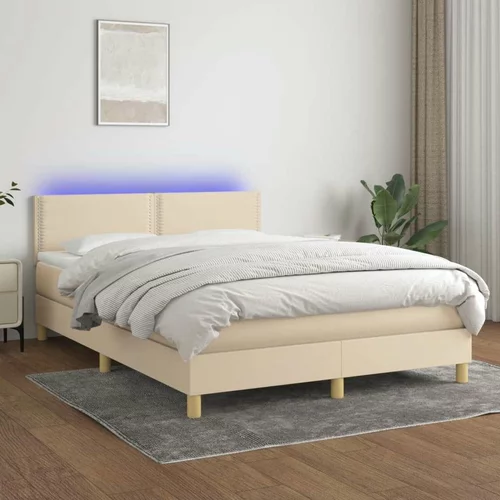  Box spring postelja z vzmetnico LED krem 140x200 cm blago, (20726678)