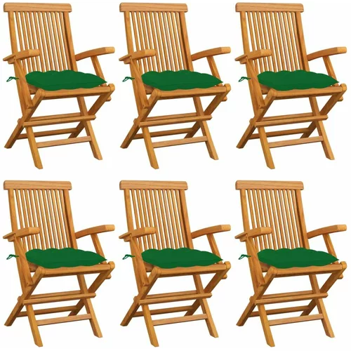  Vrtne stolice sa zelenim jastucima 6 kom od masivne tikovine