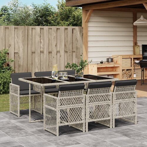 vidaXL vrtna jedilna garnitura 7-delna z blazinami sv. siv poli ratan Cene