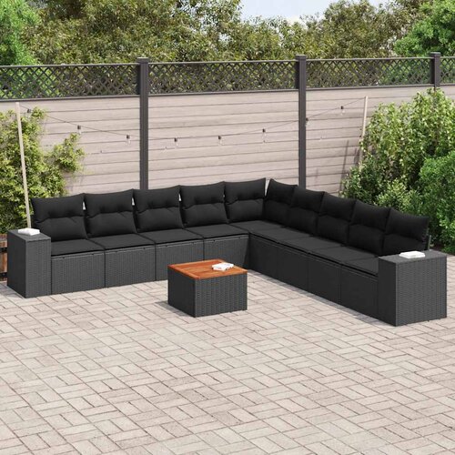  10-dijelni set vrtnih sofa s jastucima crni od poliratana Cijene