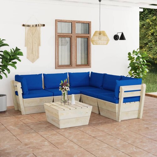 The Living Store Vrtna garnitura iz palet 6-delna z blazinami smrekovina - Vrtna Sedežna Garnitura, (21422914) Slike