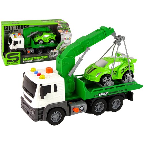 CAR Transporter Roadside Assistance Tow Truck 1:16 Green Sound Lights Cijene