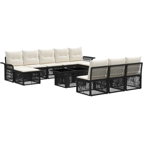  Sjedeća garnitura za vrt 11 kom. Crna i krem-bijela poliratan 100 x 55 x 73 cm Slike