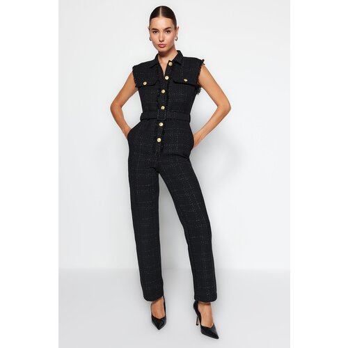 Trendyol Black Button Detailed Tweed Jumpsuit With A Belt Slike