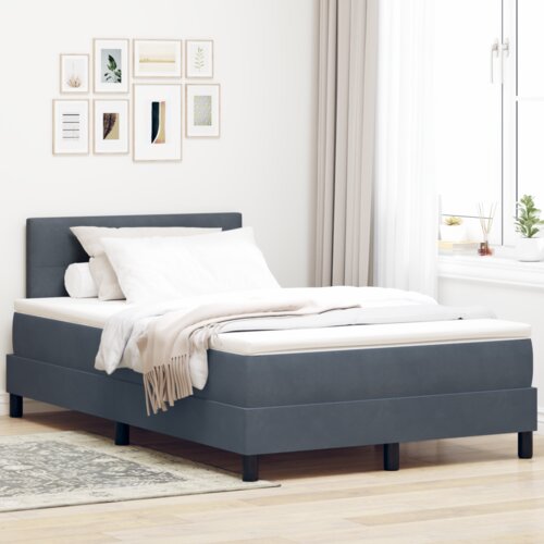 vidaXL Box Spring Postelja z Maderico Temno Siva Mala Dvojna Žamet Cene