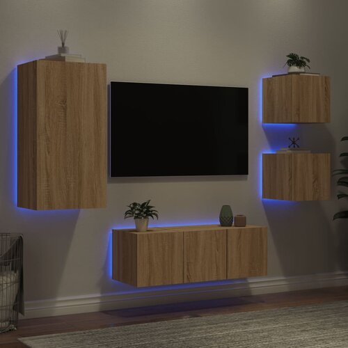  The Living Store Komplet TV omaric LED 5-delni sonoma hrast inženirski les - Stenska TV Enota, (21555336) Cene