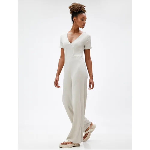 Koton Wide Leg Jumpsuit V Neck Short Sleeve