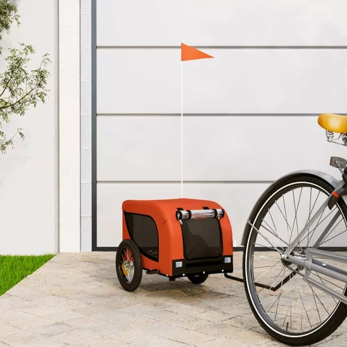  prikolica za bicikl za pse narančasto-crna od tkanine i željeza