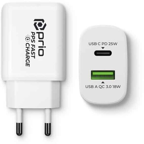 Prio Fast Charge stenski polnilec 25W PD PPS (USB C)+QC 3.0 (USB A) bel Cene