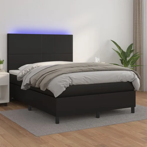  box spring s madracem LED crni 140 x 190 cm umjetna koža