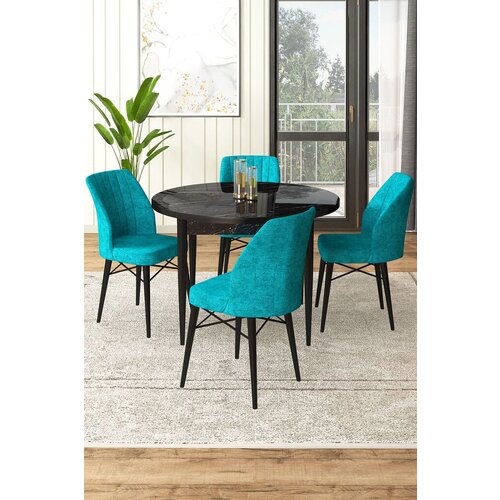 Hanah home rox - black marble, turquoise black marbleturquoise dining table & chairs set (5 pieces) Cene