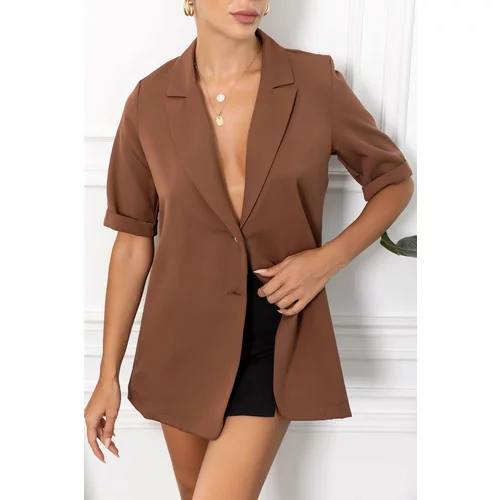 armonika Women's Brown Short Sleeve Two-Button Oversized Jacket