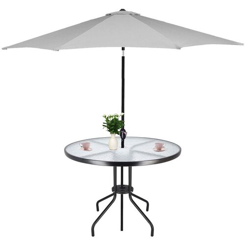 Springos stakleni okrugli vrtni stol, crni 90 cm Slike