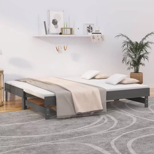 vidaXL Izvlečna dnevna postelja siva 2x(75x190) cm trdna borovina