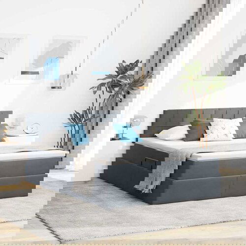 vidaXL Postelja z LED lučmi z vzglavjem Temno siva 140 x 190 cm Žamet Cene