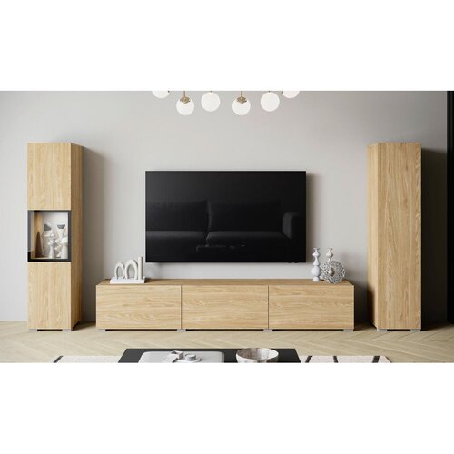 P & B Dnevni Regal Berlin Iii, Barva Hrasta, Osvetlitev, 3-Delni Cene