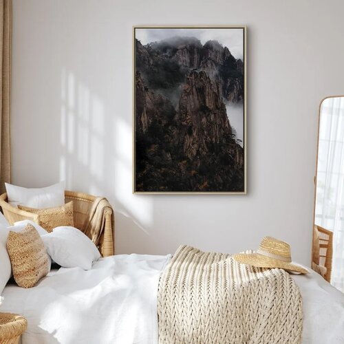  Slika - Heart of Mountain Landscape (1-part) - Clouds Amid Rocks 40x60 U prirodnom drvenom okviru Slike