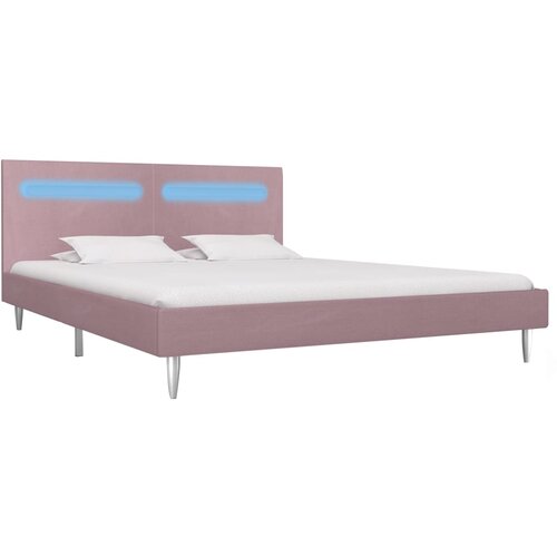 Maison Chic Posteljni okvir - Dvoposteljna postelja - Zakonska postelja z LED osvetlitvijo roza blago 180x200 cm, (21694636) Slike