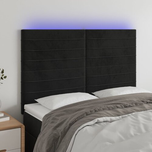  LED uzglavlje crno 144x5x118/128 cm baršunasto Cene