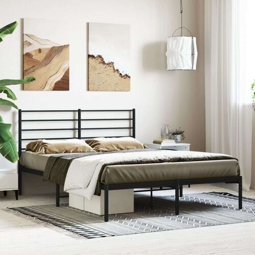 VidaXL Metalni okvir za krevet s uzglavljem crni 150x200 cm Slike