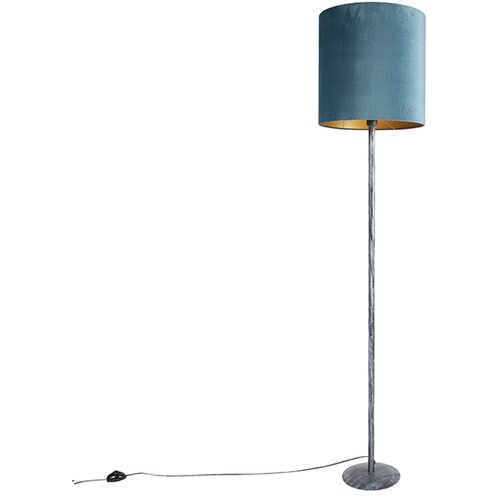 QAZQA Stoječa svetilka starinsko siv žametni odtenek modra 40 cm - Simplo Cene