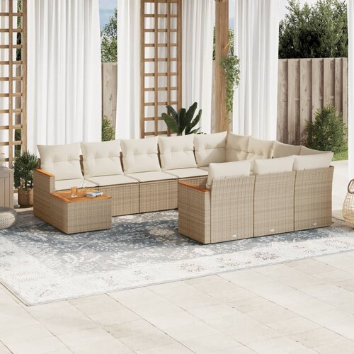vidaXL 11-dijelni set vrtnih sofa od poliratana s jastucima bež Cijene