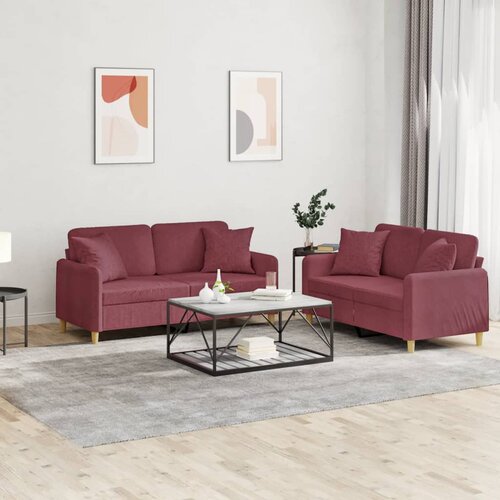  2-dijelni set sofa s jastucima crvena boja vina od tkanine Cijene