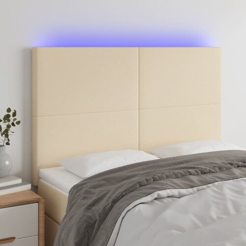 VidaXL LED posteljno vzglavje krem 144x5x118/128 cm blago Slike
