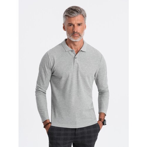 Ombre Men&amp;#039;s longsleeve with polo collar - grey melange Slike