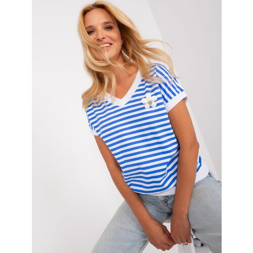 Fashion Hunters White and dark blue striped blouse Slike