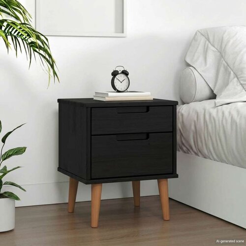  Noćni ormar s ladicama Crna 40 x 35 x 48 cm Masivna borovina - Crna Cijene
