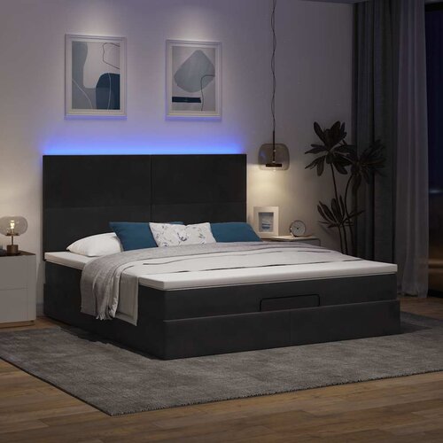 VidaXL Otomanski posteljni okvir z vzmetnicami črn 180x200cm žamet Slike