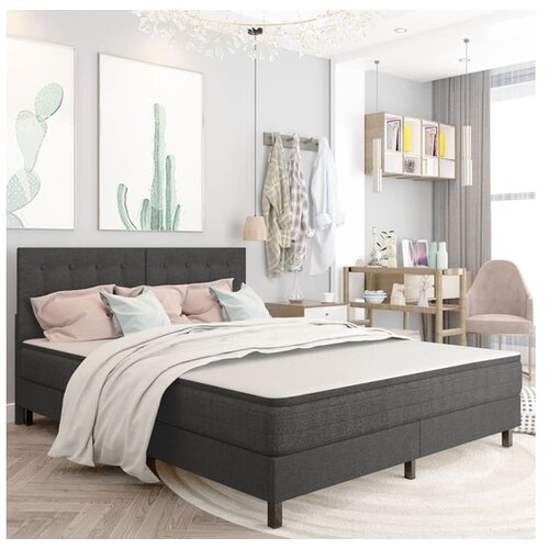  Boxspring postelja temno sivo blago 160x200 cm Cene