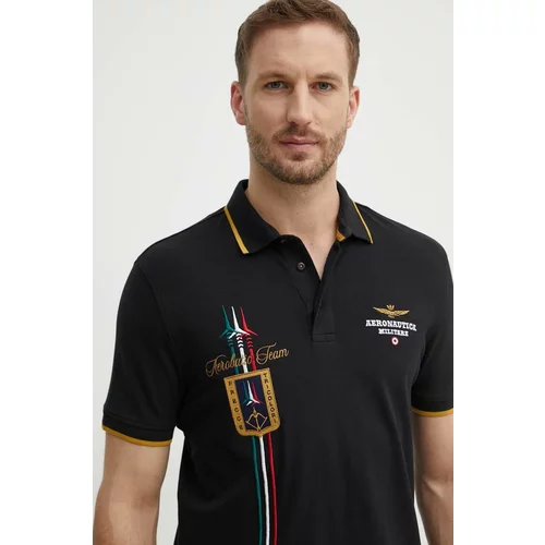 Aeronautica Militare Polo majica za muškarce, boja: crna, s aplikacijom, PO1763P191