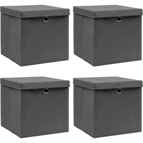  Kutije za pohranu s poklopcima 4 kom sive 32x32x32 cm tkanina Slike
