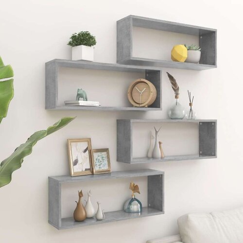  Kockaste zidne police 4 kom boja betona 60 x 15 x 23 cm iverica Slike