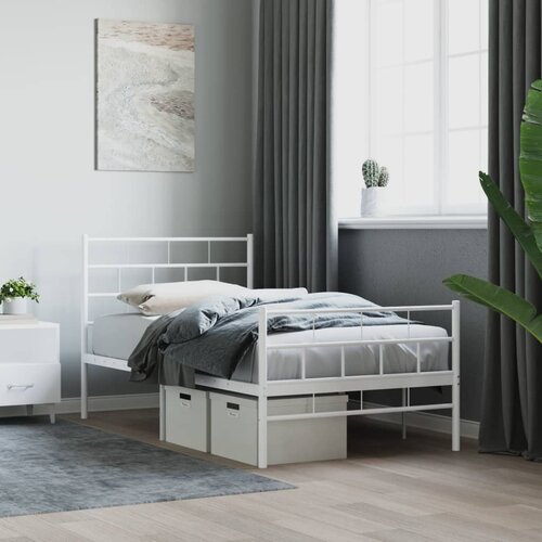 VidaXL Kovinski posteljni okvir z vzglavjem in vznožjem bel 80x200 cm Slike