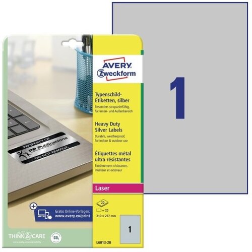 Zweckform Etiketa zweckform l6013 210x297mm 1/20 srebrna Slike