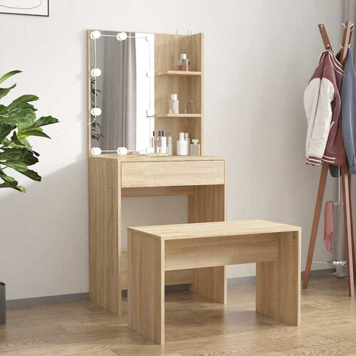  Set toaletnog stolića boja hrasta sonome LED konstruirano drvo Smeđa 60 x 40 x 140 cm Slike