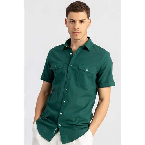 Tudors slim fit jednobojna zelena košulja kratkih rukava sa kragnom DR210112-100 Slike