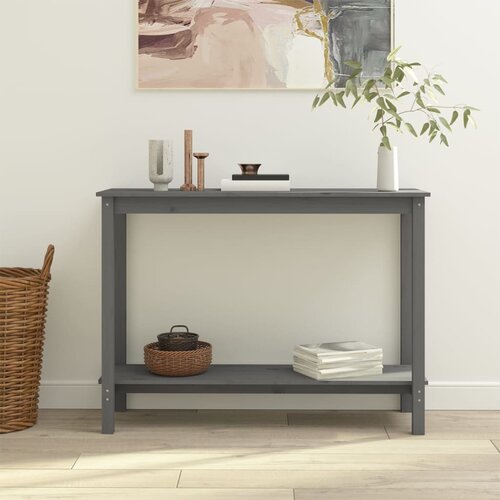 VidaXL Konzolna mizica siva 110x40x80 cm trdna borovina Slike