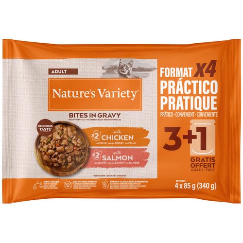 Nature’s Variety Nature's Variety Cat Adult Multipack ko&scaron;čki v omaki - pi&scaron;čanec, losos - 4 x 85 g Cene