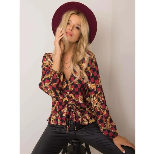 Fashion Hunters Maroon and black blouse with a print
