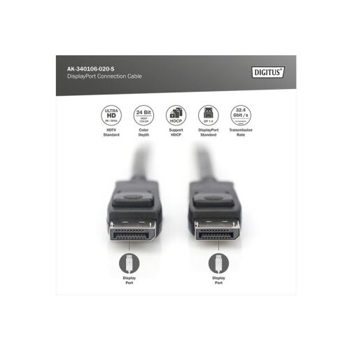 Digitus DisplayPort Priključni kabel [1x Mu&amp;scaron;ki konektor DisplayPort - 1x Mu&amp;scaron;ki konektor DisplayPort] 2 m Crna Slike