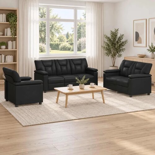  Set sofe 3 pcs Crna Umjetna koža - Crna 1-sjedalna + 2-sjedalna (120 cm) + 3-sjedalna Cijene