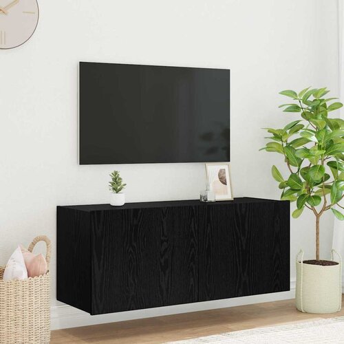 vidaXL TV stenska omara z LED lučmi Črna Orehovina 100 x 35 x 41 cm Cene